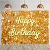 Gold Flash Square Wall Backdrop for Photography Golden Happy Birthday Glitter Sequin Shimmer Background Sweet 16 Girls Woman 20th 30th 40th Birthday Party Decorations Banner (Gold, 8X6FT(94X70inch))