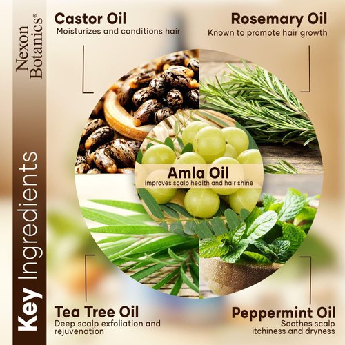 Nexon Botanics Amla Rosemary Hair Oil 4 fl Oz - Nourishing Rosemary Oil for Hair Growth - Mint, Castor, Tea Tree - Hair Growth Oil for Damaged Hair, Curly Hair, Frizzy Hair, Dry Scalp - Men, Women