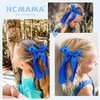 2Pcs Long Ribbon Hair Bows for Girls Hair Clip Silk Hair Bow Ribbon Hair Accessories for Baby Toddlers Infant Teens Kids (Blue)