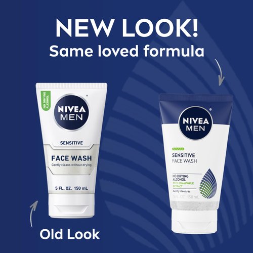 Nivea Men Sensitive Face Wash with Vitamin E, Chamomile and Witch Hazel Extracts, Gently Cleanses Skin Without Drying, 5 Fl Oz Tube