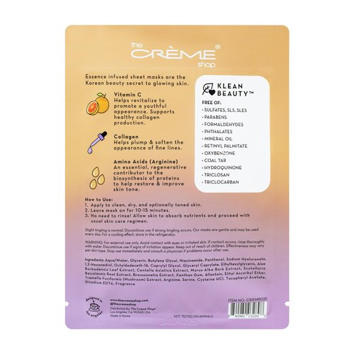 The Crème Shop Korean Skin Care Vitamin C Face Sheet Mask - Anti Aging, Dark Circles, Wrinkles, Increases Collagen Production for Sensitive, Oily, Dry Skin Type - 5 Sheets Set