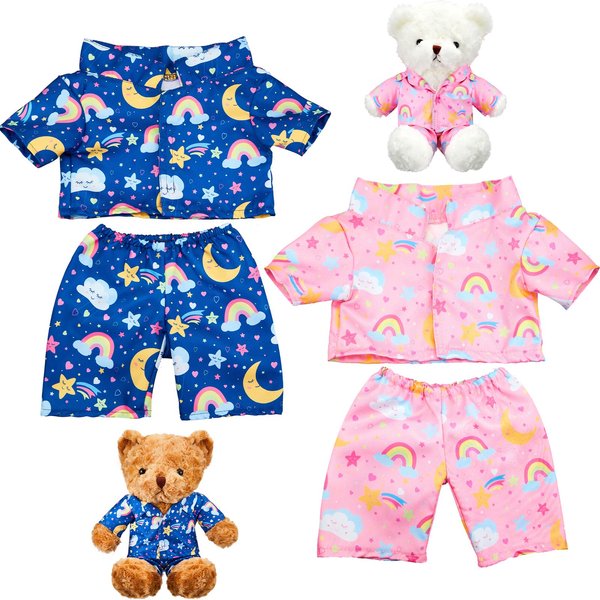 2 Pack Blue and Pink Bear Clothes Outfit, Fit Most 12-16 Inch Bears Stuffed Animal Clothes Pajamas Plushie Clothes Clothes for Stuffed Animals, Pre-Kindergarten Toys(Rainbow Style)