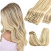 GOO GOO Clip in Hair Extensions Real Human Hair, 14inch 150g 9Pcs, 18A/613A Dark Blonde Highlighted Bleach Blonde, Remy Human Hair Extensions Clip ins for Women, Natural Human Hair