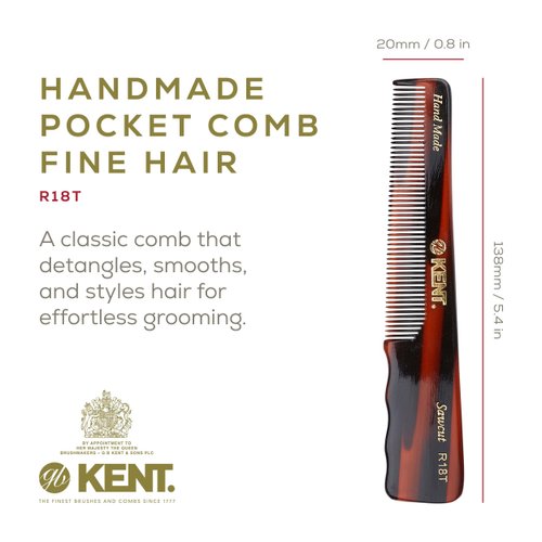 Kent Handmade Fine Toothed Pocket Hair Comb with Thumb Grip