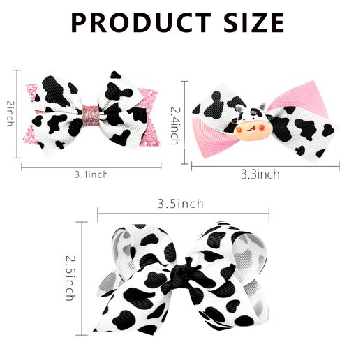 Cow Print Hair Bows Clips for Girls,Cute Moo Cow Bows Grosgrain Ribbon Hair Bow Alligator Clips for Toddler Children Kids Women Cowgirl Birthday Party Costume Hair Accessories Birthday Gifts, 6Pcs