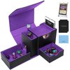 MTG Deck Box, Dice Tray&Tower 2 in 1 MTG Commander Deck Box Fits 120+ Single Sleeved Cards, Leather Magnetic Closure Card Deck Box with Magnetic Card Holders&Base for TCG, CCG, Black/Violet