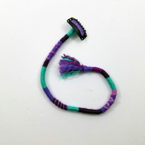 Turquoise and Purples Colorful Hair Clip In, Handmade Yarn Hair Extension