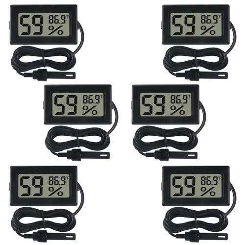 DWEII 6-Pack Mini Digital Thermometer Hygrometer with Probe Indoor Temperature Humidity Meter Gauge LCD Fahrenheit Display Hygrometer Thermometer Gauge, Black