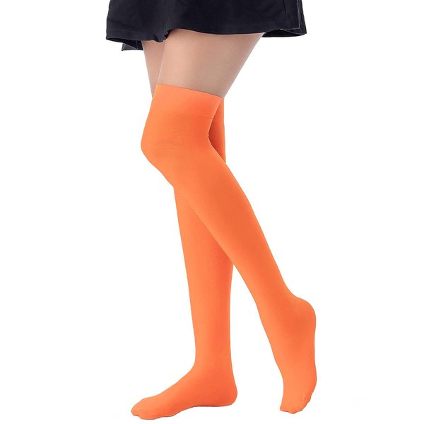 Lastclream Women Costume Thigh High Stockings for Girls Over Knee Socks Cosplay Plus Size Velma Costume Adult Hosiery (Orange)