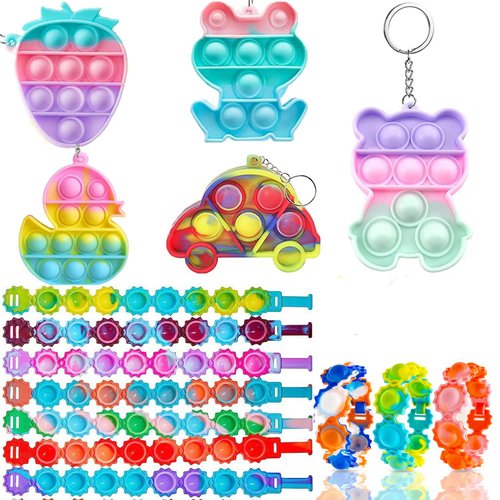 56 Pcs Pop Party Favors for Kids, Fidget Treasure Box Toys, Classroom Prizes, Pinata Filler Goody Bag Stuffers, Treasure Chest, Carnival Prize Box Toys for Boys Girls, Easter Basket Eggs Fillers