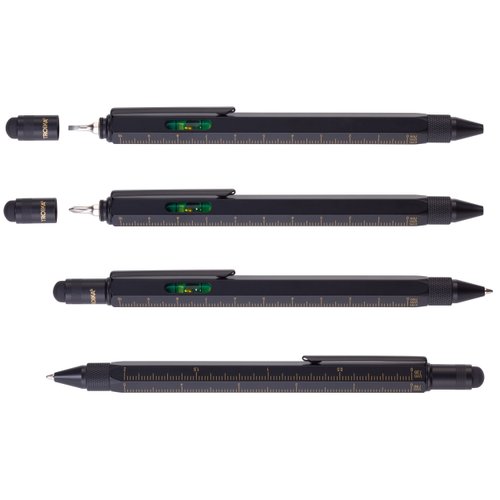 Troika CONSTRUCTION Multitasking Ballpoint Pen - PIP20/BG - Black/Gold - Centimetre and Inch Ruler - 1:20 m and 1:50 m Scale - Spirit Level - Slotted and Phillips Screwdriver - Stylus