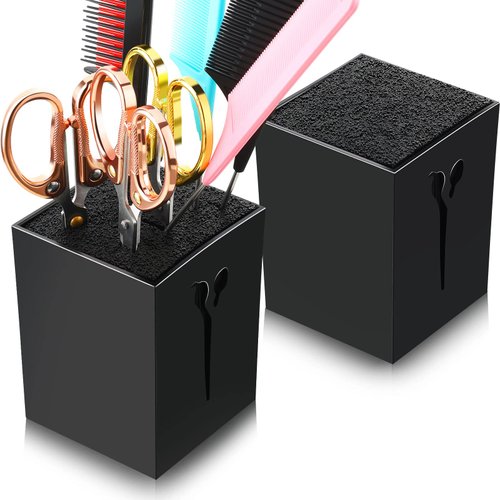 2 Pcs Scissors Holder Storage Box for Barber Shear Holder for Stylist Salon Hairdresser Scissor Keeper Hairdressing Desktop Organizer Grooming Barber Tools Holder Scissor Cases for Hairstylists, Black