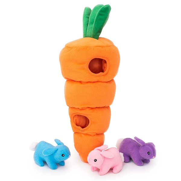 ZippyPaws - Holiday Burrow, Interactive Squeaky Hide and Seek Plush Dog Toy - Easter Carrot