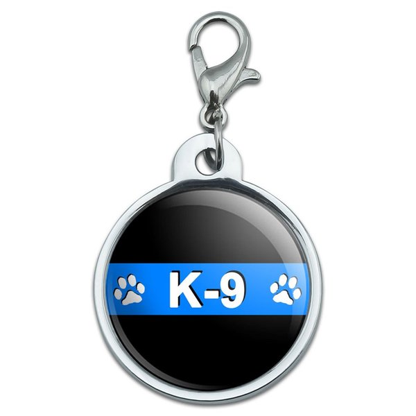 GRAPHICS & MORE Chrome Plated Metal Small Pet ID Dog Cat Tag Thin Blue Line Police - K-9 Unit Paw Prints Police