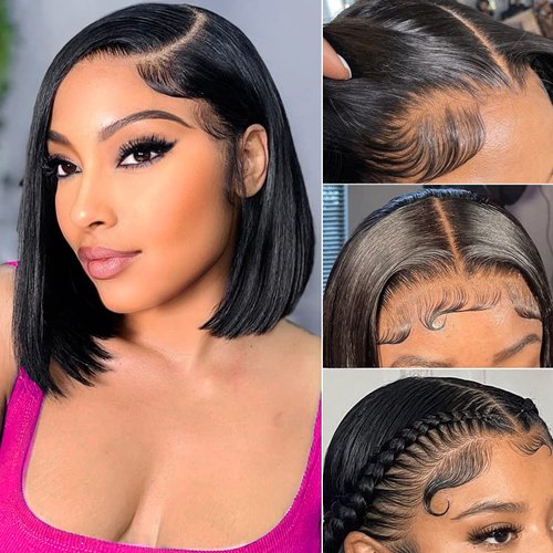 Hoacon Bob Wig Human Hair 13x4 Frontal Lace Wigs for Women HD Bob Lace Front Wigs Human Hair Glueless Wigs pre plucked pre cut 180% Density Short Bob Wigs 10 Inch