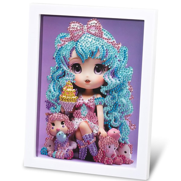 PracticeJQDEN Ice Cream Girl Diamond Painting Kits, 5D Gem Art for Kids DIY Paint-by-Number Kits with Frame Arts and Crafts Dots Kits for Kids Christmas Birthday Gifts for Girls Ages 6-12