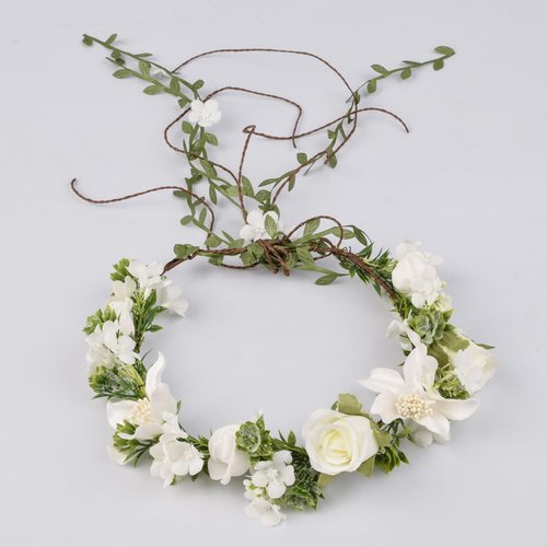 DreamLily Woodland Fairy Floral Headband Flower Grils Crown with Tail Bridal Hair Wreath DFS34 (Ivory)