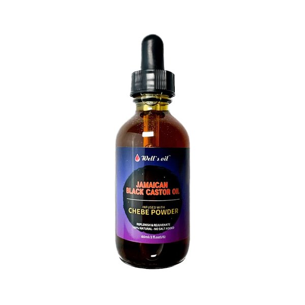 Well's Jamaican Black Castor Oil Infused with Chebe Powder 2 fl oz | 100% Natural | Improves Hair Density | Nourishes