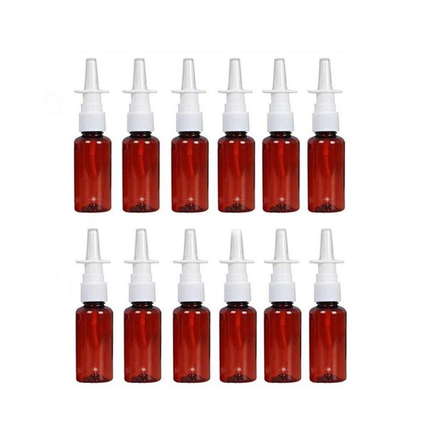 12PCS Amber Plastic Empty Refillable Nasal Spray Bottles Fine Mist Sprayers Atomizers Makeup Water Container For Perfumes Essential Oils Medical Use Travel (20ml)