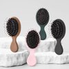 Jurrissa Mini Hair Bursh for Women,Men,Kids-Protable Travel Size Mini Detangler Brush for Pockets,Purses-Nylon&Boar Bristles Small Paddle Brush for Smooth,Add Shine(Mocha)