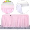 108inch Pink Tulle Table Skirt for 4/6/8ft Rectangle Round Tables, 2-Layer Ruffle Princess Pink Tulle Tutu ClothTable Skirts for Birthday Party Baby Shower Cake Dessert Tables(No Table Cover)