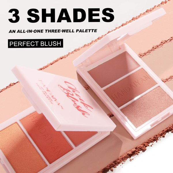 DLZZRS 3D Cosmetics Powder Blush Palette, 3 Blush Shades, Multi-Use Makeup Powder Contour Pressed Powder Long-Lasting Pigment Cheekbones Contouring Luminous Blush Blendable Natural Matte Finish(03#)