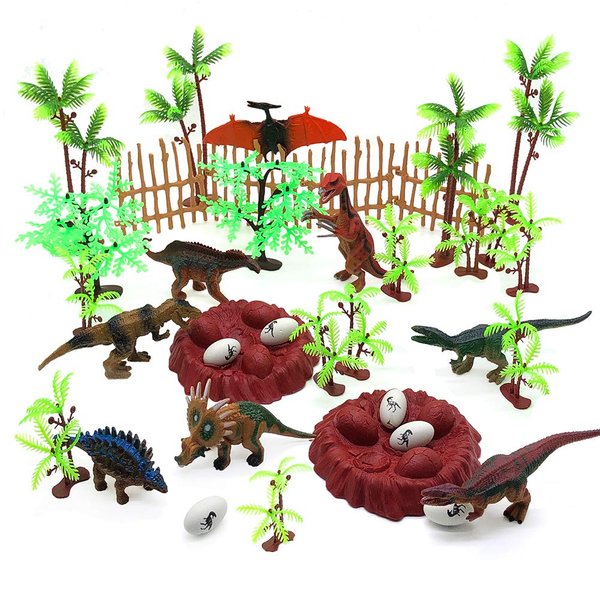 MIUTRUE Dinosaurs Cake Decorating Kit Plastic Dinosaurs Figures Trees & Dinosaur Eggs and Egg Nest Dinosaur Figures Toy for Kids