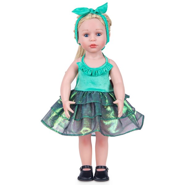 Rakki Dolli Doll Clothes and Accessories 3 Pcs Set, Green Princess Dresses Fluffy Skirt & Underwear & Headband Hair Rope, Fashionable Clothing Sets for 18" Girl Dolls (Doll & Shoes Not Included) 045