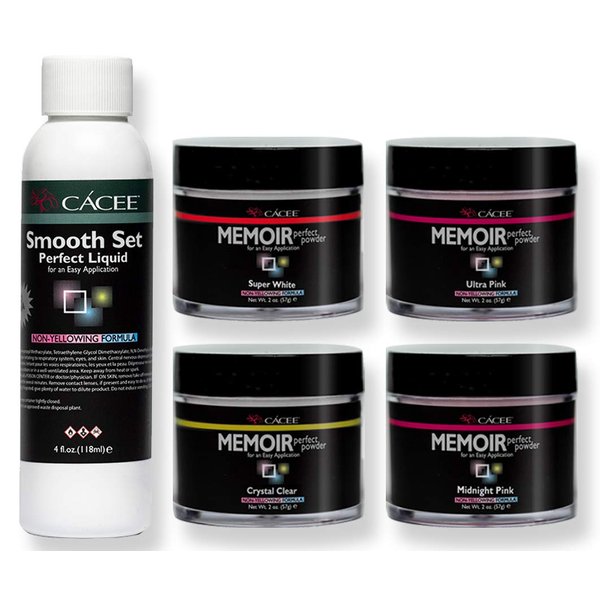 Smooth Set Acrylic Nail Kit, Includes Acrylic Liquid And Powder, Professional Monomer and Polymer, No MMA, Low Odor (Clear, White, Ultra Pink, Midnight Pink)