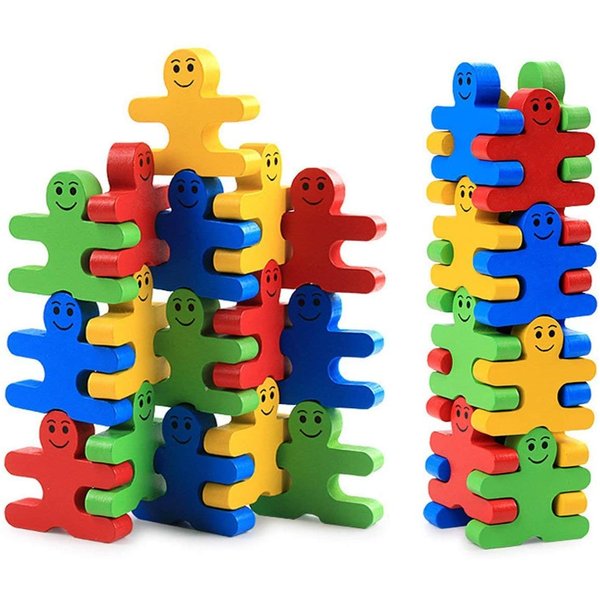 umbresen Wood Balance Building Blocks Stacking Games Toys for Kids Children Toddlers Preschool Boys and Girls Learning Educational Fine Motor Skill Toy 3D Wooden Assembled 4 Color,16 Pieces