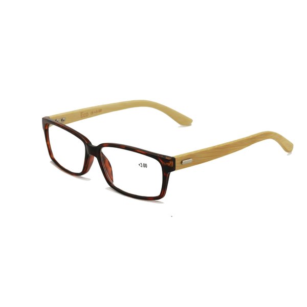 Vision World Genuine Bamboo Rectangular Reading Glasses Men Women Readers (Tortoise, 3 x)