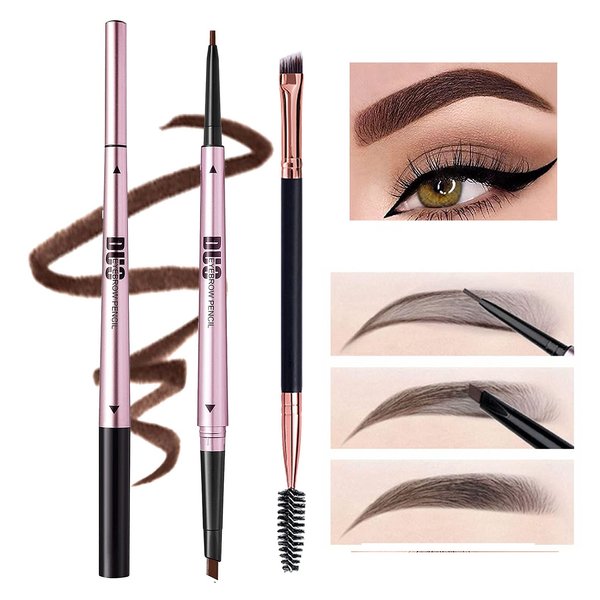 Mihqy 2 PCS Eyebrow Pencil with Brow Brush, Dual Ended Eyebrow Pen, Automatic Makeup Cosmetic Tool (Coffee)