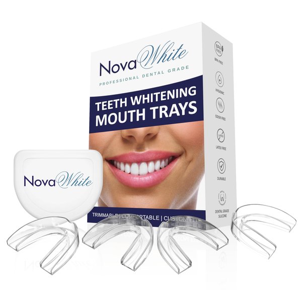 NovaWhite Teeth Whitening Trays - Moldable, Trimmable, Custom Fit, Comfortable, BPA FREE, Latex Free, Dental Grade Guard - (4) Mouth Trays, Hygienic Case – Easy to Mold, Mouth Tray for Tooth Whitening