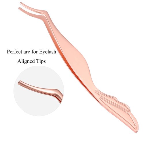 Eyelash Applicator Tool DIY Lash Extensions Tweezer For Cluster Lashes Stainless Steel High Precision Round Head(Rose Golden)