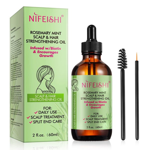 Rosemary Oil for Hair Growth, Rosemary Oil for Hair & Skin Care, Rosemary Essential Oil for Scalp & Hair, Strengthens Hair and Stimulates Hair Growth, 2.02 Fl Oz