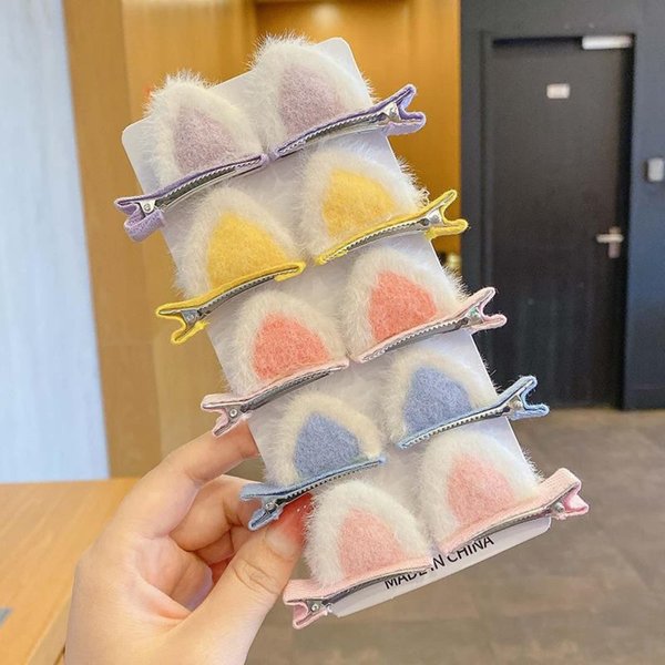 LUOZZY 10 Pcs Toddlers Cat Ears Hair Clips Baby Girls Cat Ear Barrettes Clip Hair Accessories Animal Ears Hair Barrettes for Girls Plush Cartoon Cat Ears Pink Purple Blue Yellow