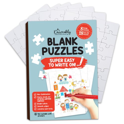 Decorably 8 Pack Blank Puzzle - 5.5x8in Blank Puzzles to Draw On, 28pcs Blank Puzzle Pieces for Crafts, Color Your Own Puzzle for Kids, Blank Puzzle Pieces to Write On, Create Your Own Puzzle