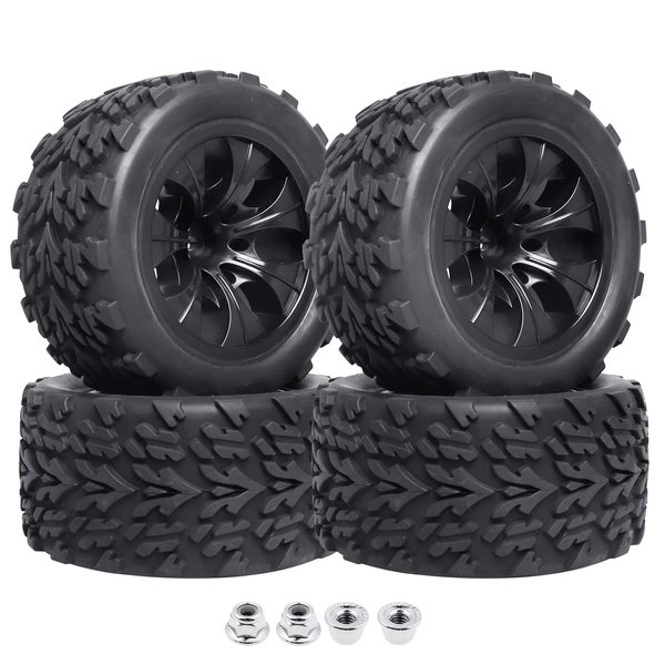 HobbyPark 12mm Hex 1/10 RC Truck Wheels and Tires for Traxxas Rustler 2wd 4x4 VXL Redcat Volcano EPX Blackout XTE Pro fit 3S 4S Brushless (Set of 4)