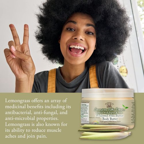 Yadain Lemongrass Extreme Body Butter | Whipped Shea Butter for Face and Body Moisturizing Natural Body Butter for Skin Detox, Cruelty-Free, 12oz
