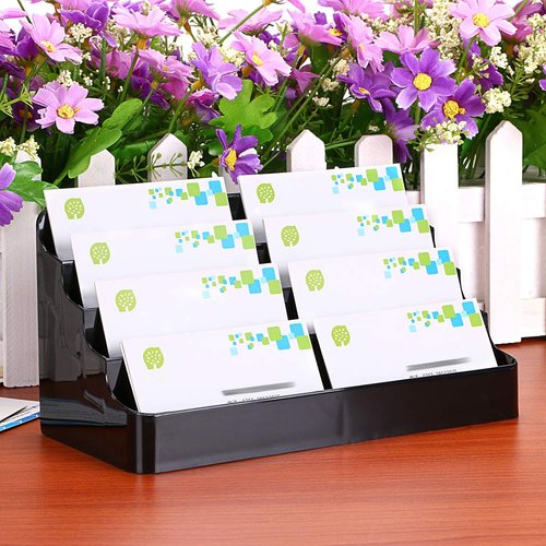 Hipiwe Business Card Holder for Desk- 8 Pocket Acrylic Business Card Display Stand Office Desktop Name Card Organizer,Fits 480Pcs Business Cards (Black ,2 Pack)