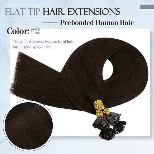 Sunny Flat Tip Hair Extensions Brown Flat Tips Dark Brown Remy Hair Extensions Darkest Brown Hot Fusion Flat Tip Human Hair Soft Straight Hair 50g/pack 18inch