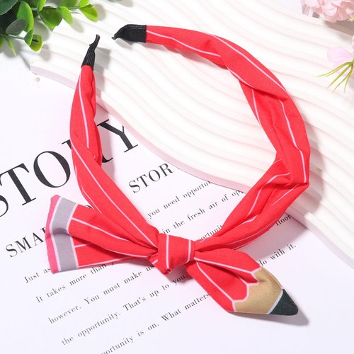 HIFANMM Back to School Headband Red Pencil Hair Accessories for Women Girls Stripe Pen Big Bowknot Hair Decoration Students Teachers Outfits Non Slip Hair Band First Day of School Supplies 1 Pcs