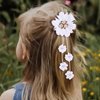 White Flower Hair Clips Cute Flower Tassels Hair Clip White Pearl Jewel Hairgrips Design Fashion Floral Girl Bow Alligator Clips Hair Decoration for Women Girl 2Pcs (White flower Tassels)