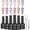 MIZHSE 10ml*6 Colors Cat Eye Gel Nail Polish, Crystal Magnetic Gel Polish Glitter Pink Gold Sparkle Gel Polish Set with Universal Sliver Cat Eye Gel, 2 Magnet Sticks, Summer Nail Art, Lady Gift Set