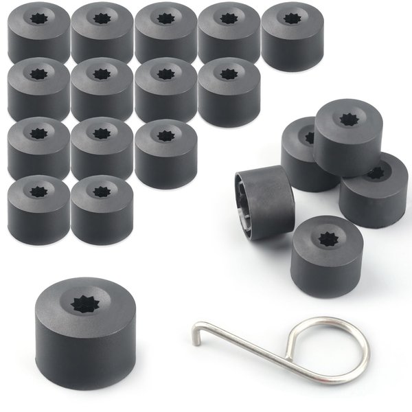 Fogfar 21 PCS Car Tire Lug Nut Cover, 17mm Inner Hexagon Dustproof Tire Screw Cap with Removal Clip, Wheel Decoration Dust Shell Nut Protection Cover, Universal Maintenance Tool for Most Cars (Black)