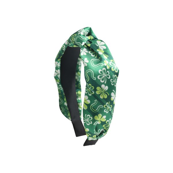 St Patricks Day Headband for Women Shamrock Knotted Headband Wide Hair Band Green Clover Hair Accessories Irish Festive Costume Celebration Parade Party Supplies