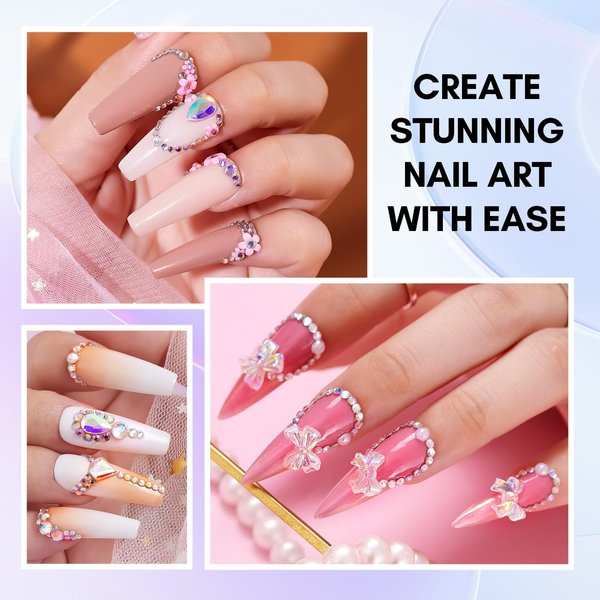 Makartt Nail Rhinestone Glue Kit, 15ml Gel Nail Glue with AB Rhinestone Crystals 3D Nail Art Valentine's Day Decor Flowers Pearls Dual-End Nail Art Brush Tweezer Acrylic Nail Supply for Nail Techs DIY