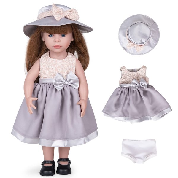 Rakki Dolli Doll Clothes and Accessories 3 Pc. Set Includes 1PC Beige and Grey Skirt, 1PC Hat, 1PC White Underwear, Fashionable Skirt Dress Set for Baby Dolls (Without Doll & Shoes) 022