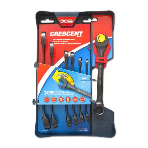 Crescent 7 Piece X6™ Spline Open End Ratcheting Combination Wrench Set | Metric | Black Oxide | CX6RWM7