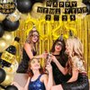 AIBIIN 90 Pcs Happy New Year 2025 Party Supplies Black Gold New Years Eve Decorations with Hats, Banner, Glasses, Blowout, Balloons, Tablecloth 2025 New Year NYE Party Decoration Supplies